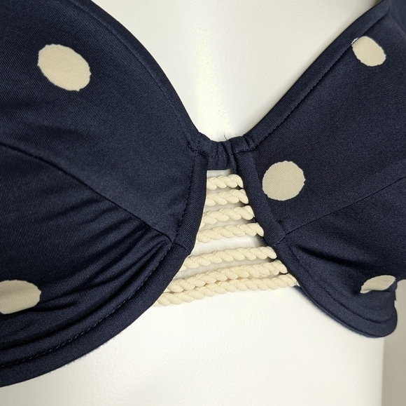 Maryan Mehlhorn navy cream polka dot bikini top 8/D - Picture 4 of 9